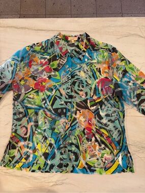 Colorful Abstract Print women’s sheer  Button-Up Shirt